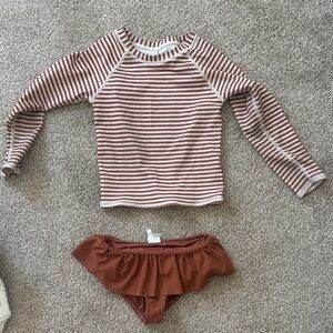 Rylee + Cru Brown Striped Kids Swim Rashguard